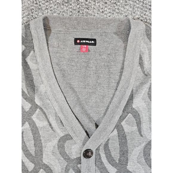Airwalk Gray‎ Cardigan Mens Large Sweater Full Button Sweatshirt Soft Grandpa - Picture 4 of 7